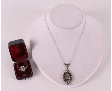 A silver and 14 kt 585/1000 gold Victorian pendant, set with rose-cut brilliants, ca. 1880, gross weight 5.7 grams, length 4.