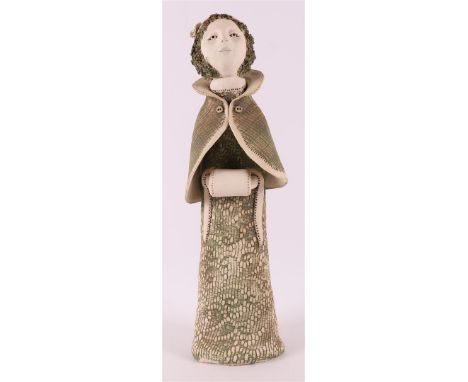 Dulmen Krumpelman van, Margaretha SE (Margreet) (attributed to) A ceramic sculpture of a young woman with a cloak, h 37 cm (p