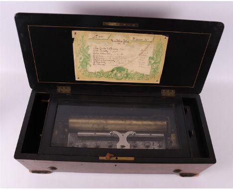 A cylinder music box with eight melodies in a rosewood veneered housing with floral marquetry, Switzerland, 2nd half of the 1