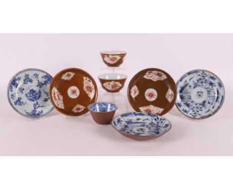 Various Batavia porcelain cups and saucers, incl. rouge de fer and blue/white, China, early 18th century, tot. 8x (1 cup flak
