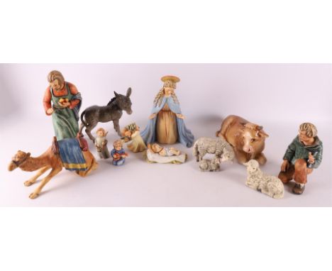 A complete polychrome porcelain nativity scene, Germany, Goebel, (various series) 20th century, up to 12 x.