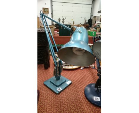 A Herbert Terry stepped base blue painted angle poise lamp.