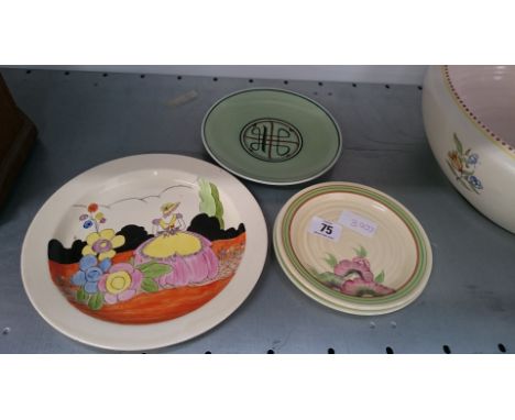A pair of Wilkinson (Clarice Cliff) side plates decorated in the Rodanthe pattern together with a Bizarre Clarice Cliff style
