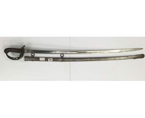A British 1887 Victorian heavy Cavalry sword, a good used example of this sword with Honeysuckle hilt, maker's mark in brass 