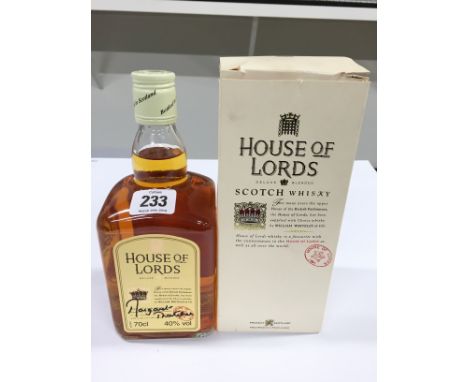 A House of Lords bottle of Scotch Whisky in original box, bearing signature to the label in black felt tip pen; Margaret That