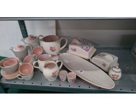 A collection of various white bodied Poole Pottery items together with a Twin Tone coffee set.