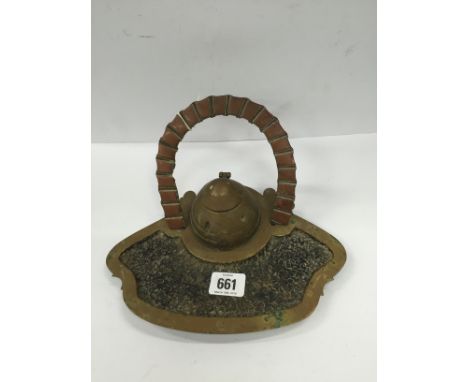 A German WWI Trench Art inkwell, the top made from barrel band.