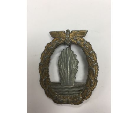A German Nazi Minesweepers, Sub Chasers badge, First Type (hinge pin broken, overall condition worn).