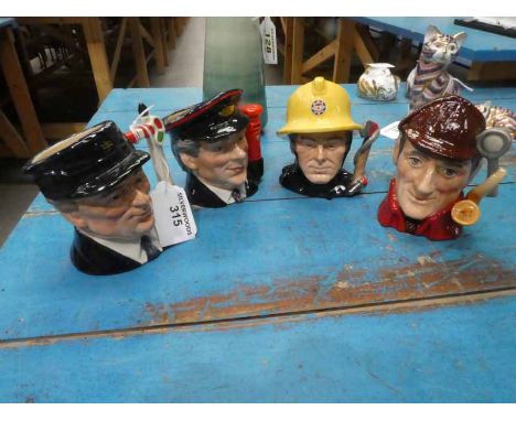A collection of Royal Doulton character jugs, some from limited editions, including Engine Driver, The Sleuth, Postman and Fi