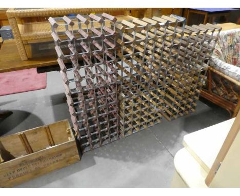 Five wine racks and a vintage pine food box