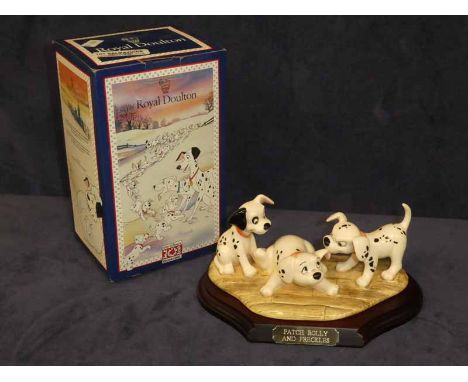 A Royal Doulton Walt Disney 101 Dalmations tableau, Patch Rolly &amp; Freckles, with plinth, boxed &amp; limited certificate