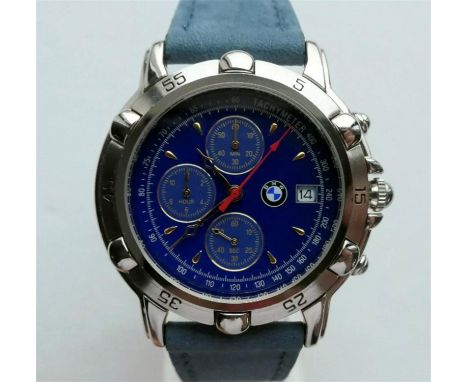 A sporty and sophisticated timepiece for the discerning BMW driver. Unboxed.Now discontinued. Blue ground face, red seconds s