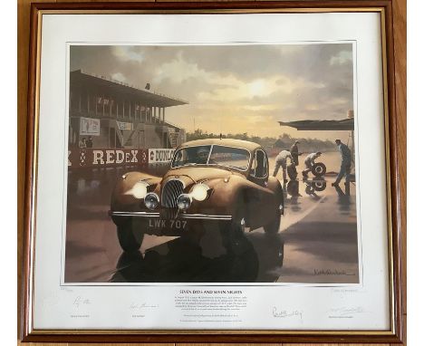 Dawn in the pits. Signed limited edition (257 of of 475).In August 1952, a Jaguar XK120 driven by Stirling Moss, Jack Fairman