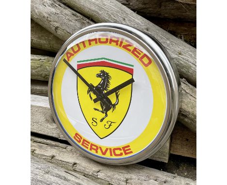 Replicating those seen in US Ferrari Dealers.Attractive wall clock replicating an American Ferrari dealers item. Marked 'Auth