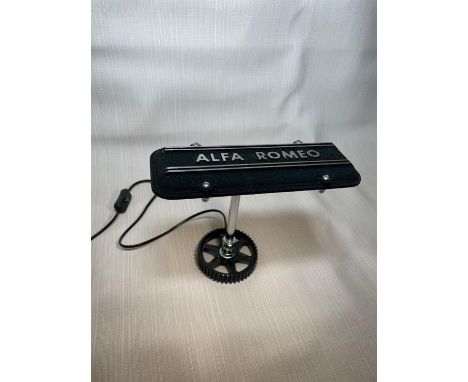 Super Alfa Sud 'boxer' engine-based lamp for a side table.An attractive side-table lamp created from a restored cam-cover fro