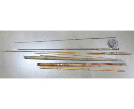 Vintage fishing rods, a/f and a reel 