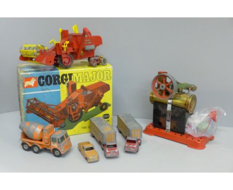 A Mamod live steam engine, Corgi Major 780 Combine Harvester, boxed, etc. 