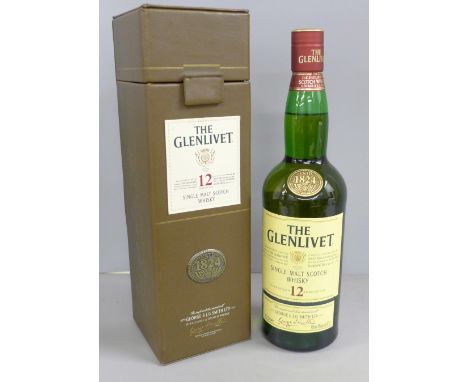 A bottle of The Glenlivet single malt scotch whisky, 12 Years in a leather style box 