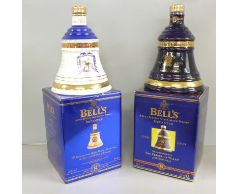 Two Bell's Old Scotch Whisky decanters, boxed 