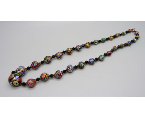 A vintage Venetian millefiori bead necklet, 49cm 