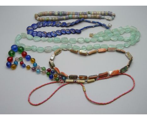 Vintage costume necklaces including coral and abalone