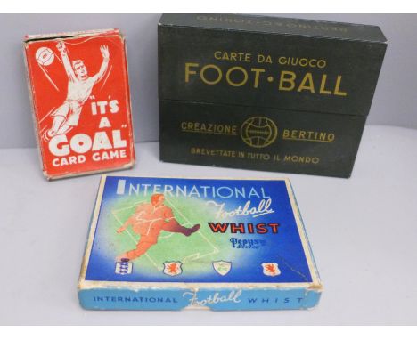 Soccer games, 1940s, four boxed sets of football playing cards, two sealed decks of Bertino Calcio, from Italy, still sealed 