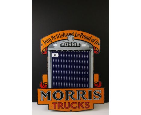 Advertising - Reproduction Morris Trucks enamel sign modelled as a Morris radiator, reads ' buy British and be Proud of it', 