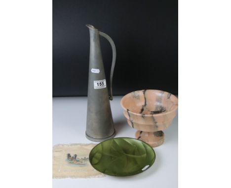1950s Norwegian Havstad pewter modernist pitcher of tapering form, signed, 36.5cm high, together with a Portuguese pink marbl