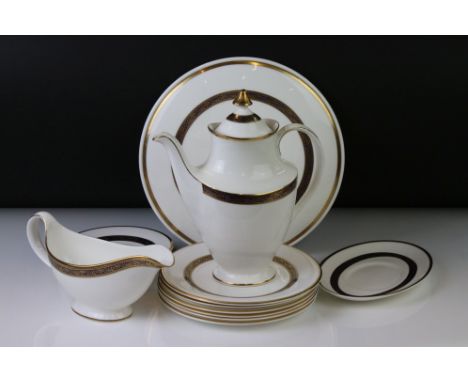 Royal Doulton ' Harlow ' pattern dinner service comprising 7 dinner plates, 9 side plates, 6 soup bowls, 10 cereal bowls, gra