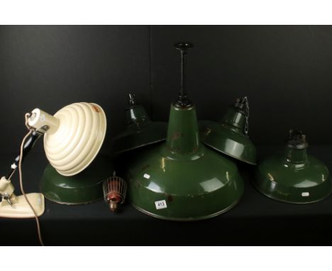 Pifco ' Infra-Red and Radiant Heat Lamp ' converted to a Lamp together with set of Four ' Revo ' Green Enamelled Metal Indust