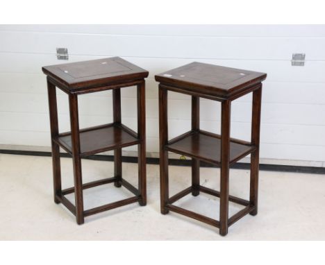 Pair of Chinese Stained Elm Rectangular Side Tables with shelf below, each table 41cm wide x 32cm deep x 73cm high 