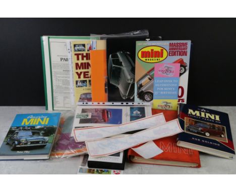 Motoring - a group of Mini related memorabilia, to include early driver's handbook and other books, workshop manual, video et