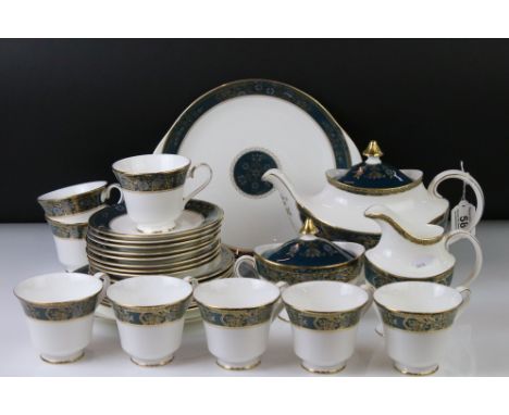 Royal Doulton ' Carlyle ' pattern tea set comprising teapot &amp; cover, 8 teacups &amp; saucers, 8 tea plates, twin-handled 