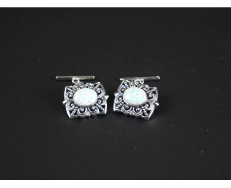 Pair of silver cufflinks with opal panels 