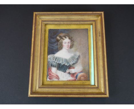 19th century portrait miniature of a lady, seated, half length, approx. 120 x 90mm 