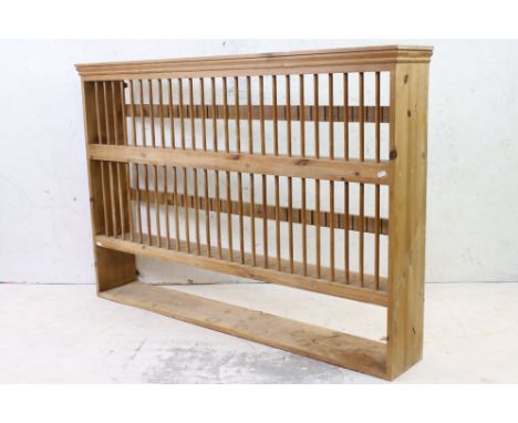 Large Pine Hanging Double Tier Plate Rack with shelf below, 140cm wide x 94cm high