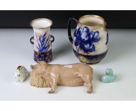 Group of mixed ceramics to include a Herend rabbit figure group in green, 4.5cm high, printed marks to base, Royal Crown Derb