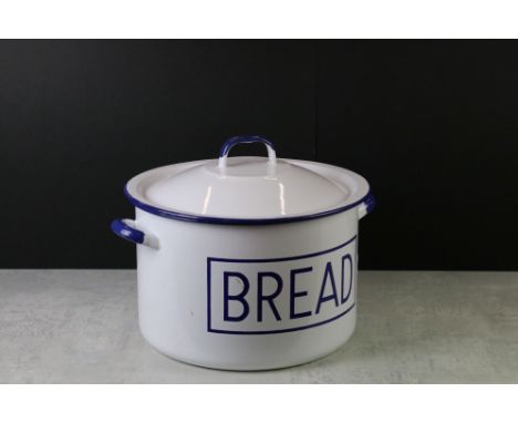 Blue and white enamel bread bin 