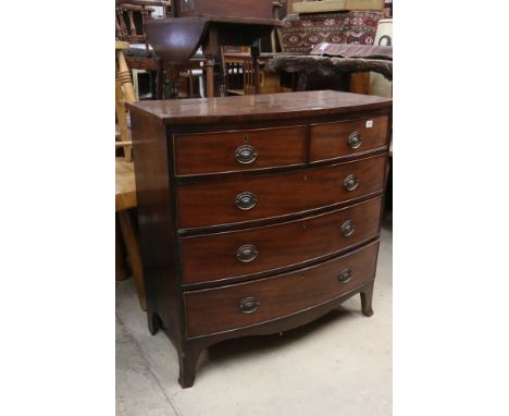 George III Mahogany Bow Front Chest of Two Short over Three Long Drawers, raised on swept bracket feet, 104cm wide x 52cm dee