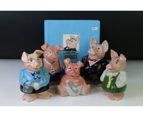 Five Wade NatWest ceramic piggy banks with stoppers, to include Sir Nathaniel Westminster the father, Lady Hillary the mother