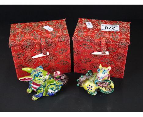 Two Cochin Ceramic Chinese astrological figures to include the Rat and the Rabbit, both with boxes.