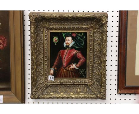 Oil on panel, gilt framed portrait of Elizabethan English statesman Robert Dudley, 1st Earl of Leicester (1532-1588) 