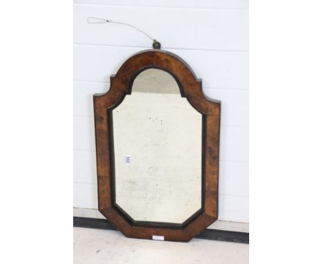 19th century Shaped Burr Walnut Framed Wall Mirror, 66cm x 39.5cm 
