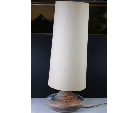 Mid century Retro Studio Pottery Table Lamp with tall fabric shade, 84cm high 