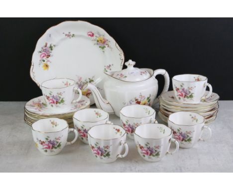 Royal Crown Derby ' Derby Posies ' pattern tea set to include a teapot &amp; cover, 8 teacups, 7 saucers, 8 tea plates and a 