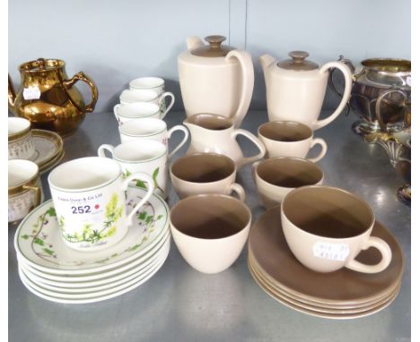 A SET OF SIX PORTMERION CHINA COFFEE CANS AND SAUCERS WITH 'WELSH WILD FLOWERS' DECORATION BY ANGHARAD MENNA AND A POOLE POTT