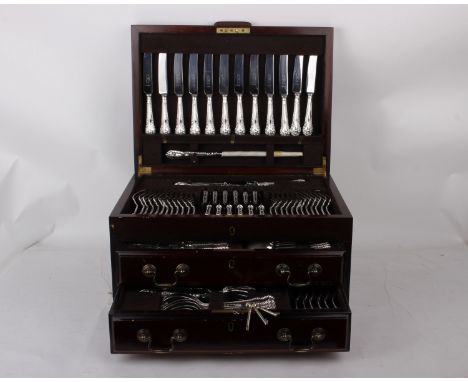 A 134 Piece Mahogany Canteen of Stainless Steel Cutlery by Gee &amp; Holmes Ltd, SheffieldIncluding; 1 carving knife, 1 carvi