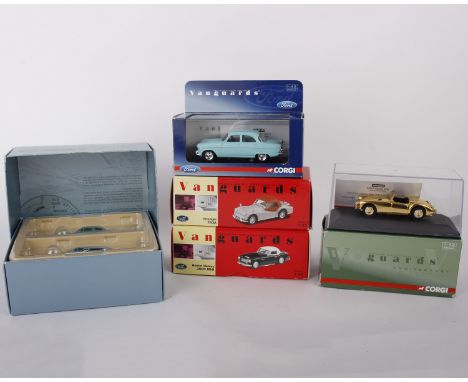 Five Vanguard 1:43 scale model cars to include 50th Anniversary MGA OPen Top (1879/2510pcs), Ford Zephyr MK II (1179/2210pcs)