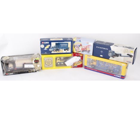  Six boxed Corgi model cars in varying scales. To include 1:50 scale Rigids Volvo FM Box Lorry (1400/2110pcs), Road Transport