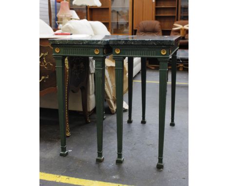 Two Italian Style Console Tables With Green Marble Tops and Gilt Detailing(H)81 x (W)92 x (D)38 cm (3 cm thick marble)*Please